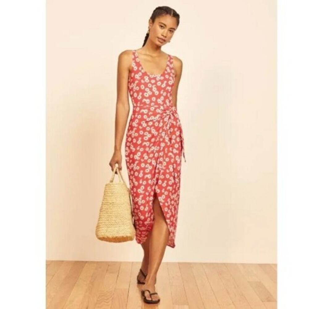 Reformation Womens Size Medium Oopsie Daisy Print Kaila Wrap Tie Midi Dress NWT